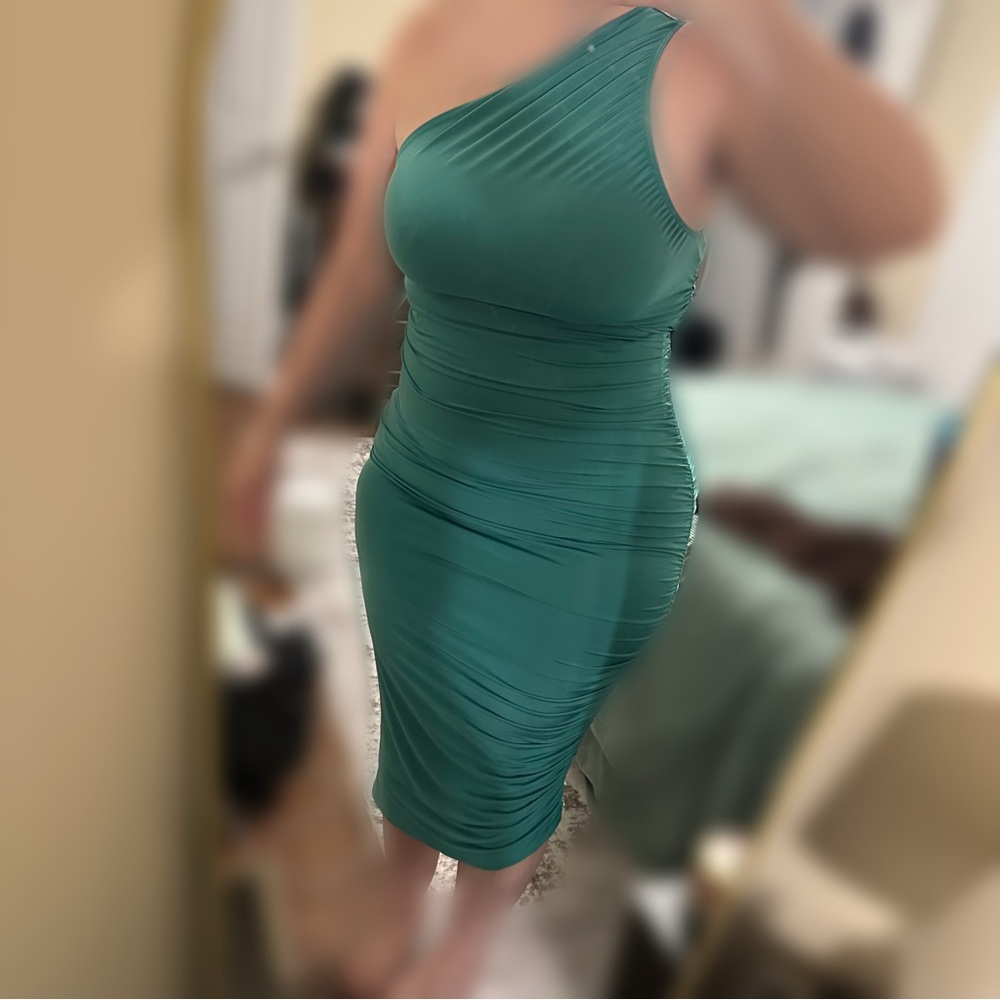 One-Shoulder Teal Dress